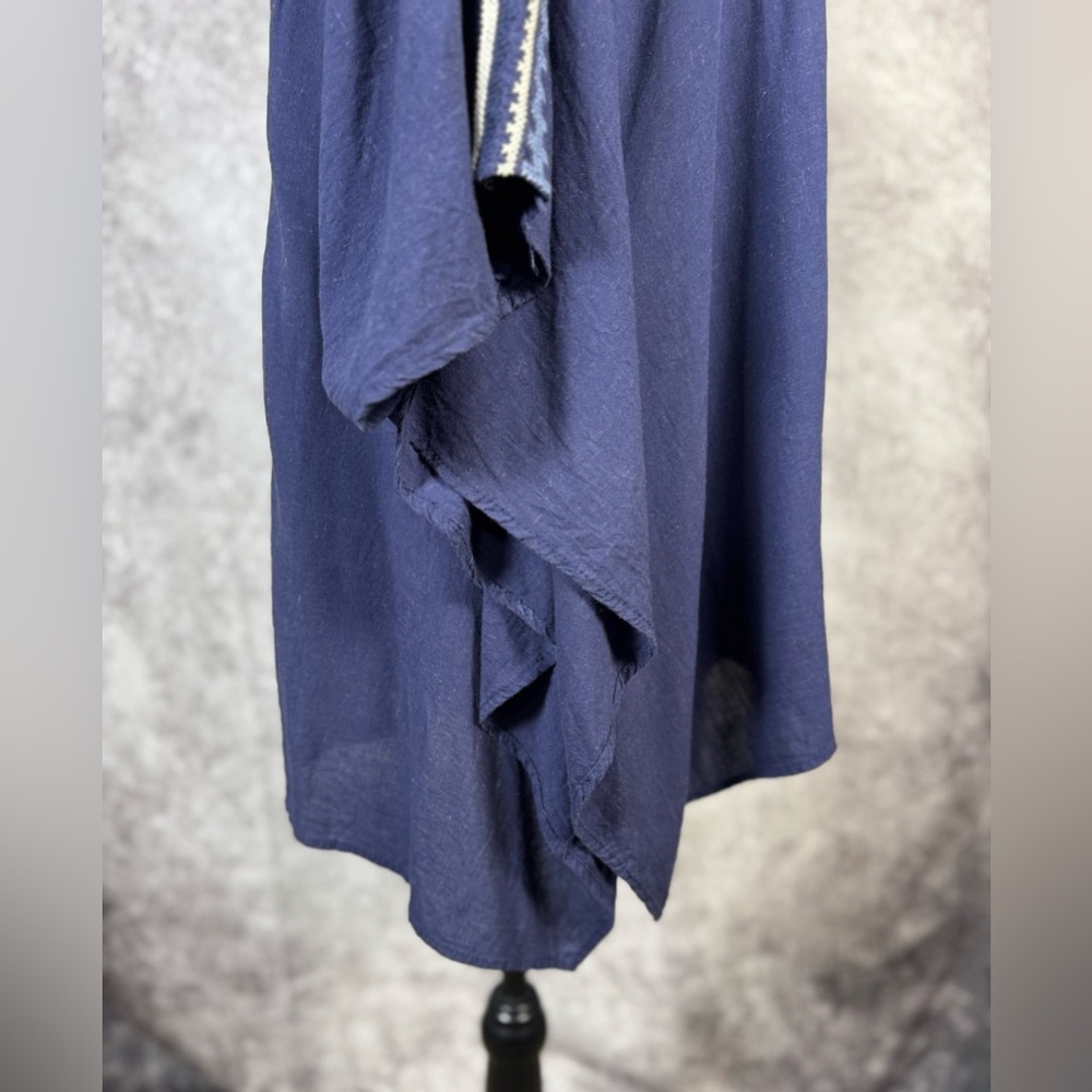 Monoreno Navy Boho Chic Tunic with Geometric Embroidery Linen Blend Size L - Picture 5 of 12